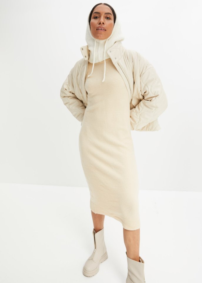 Strickkleid mit Zopfmuster am Ärmel
