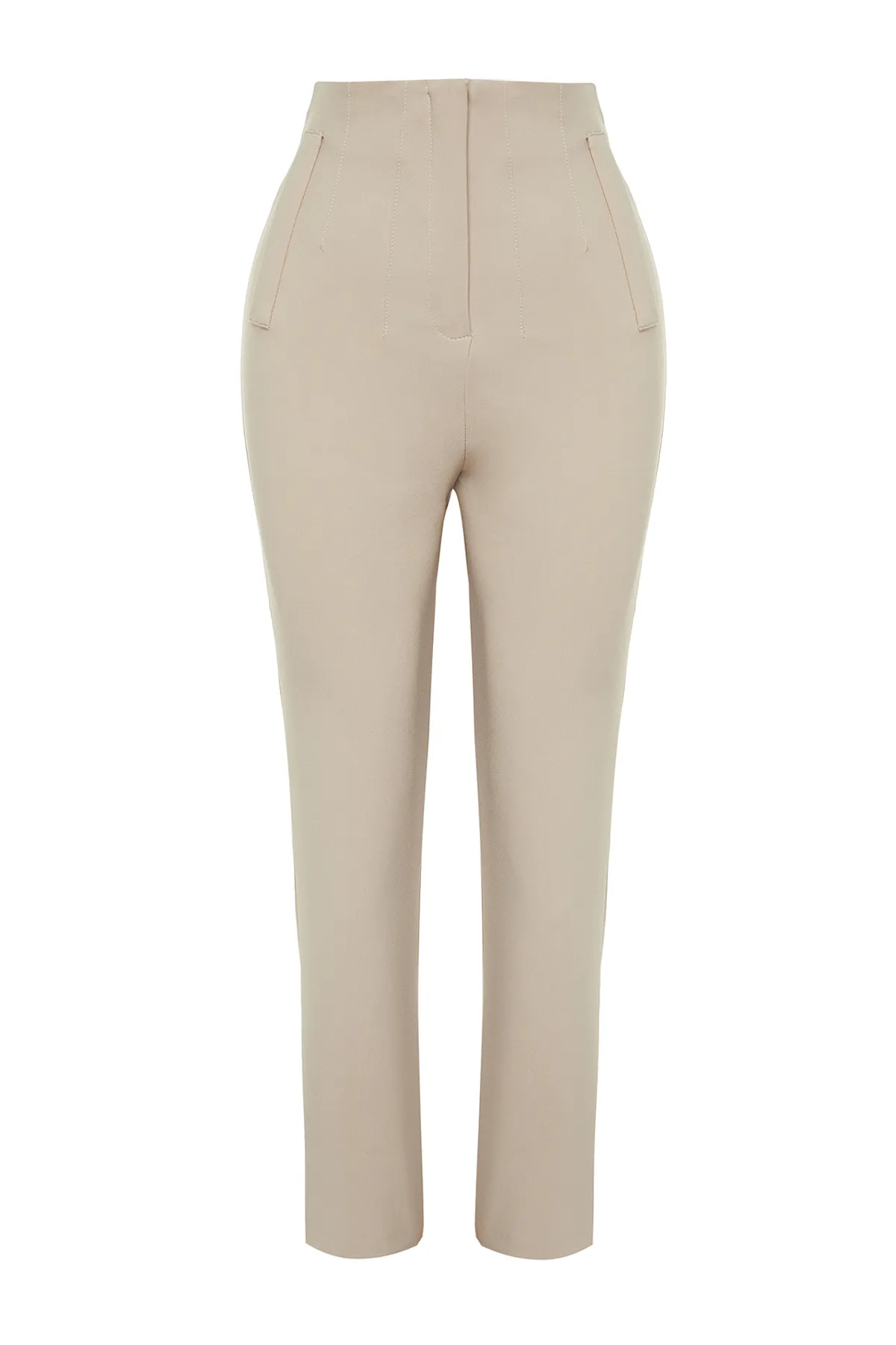 Trendyol Collection  Nerzfarbene, zigarettengemusterte, knöchellange Webhose mit hoher Taille TWOSS20PL0515