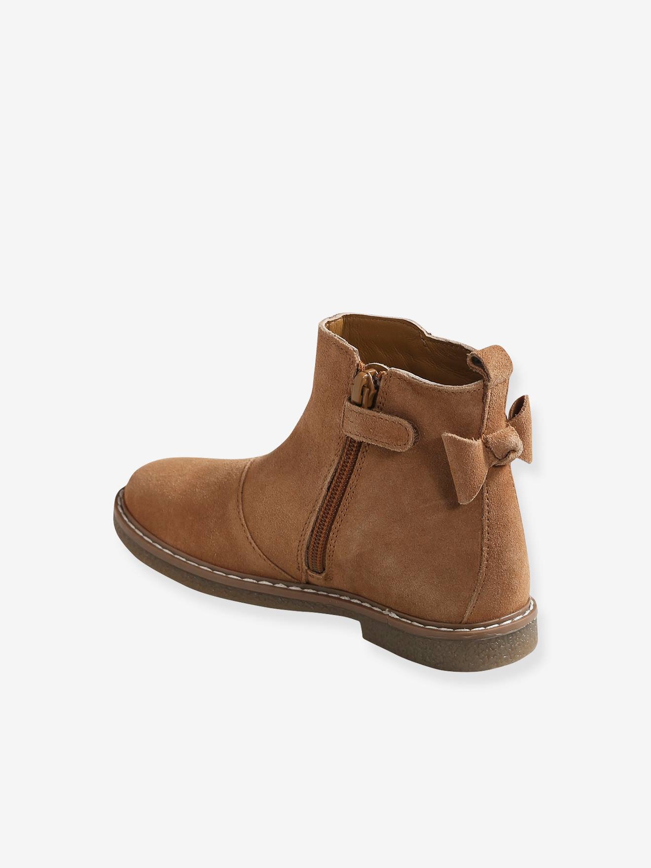Boots cuir à noeud fille camel