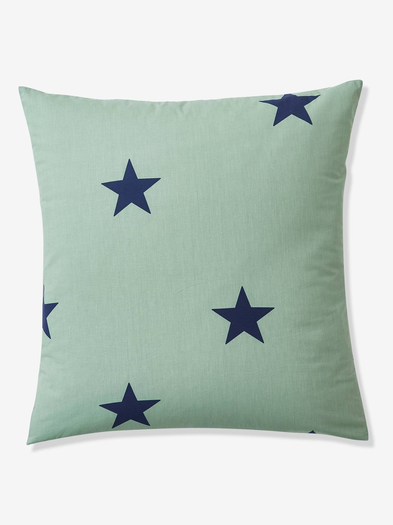 Parure housse de couette + taie d'oreiller enfant DREAM BIG basics kaki / étoiles marine