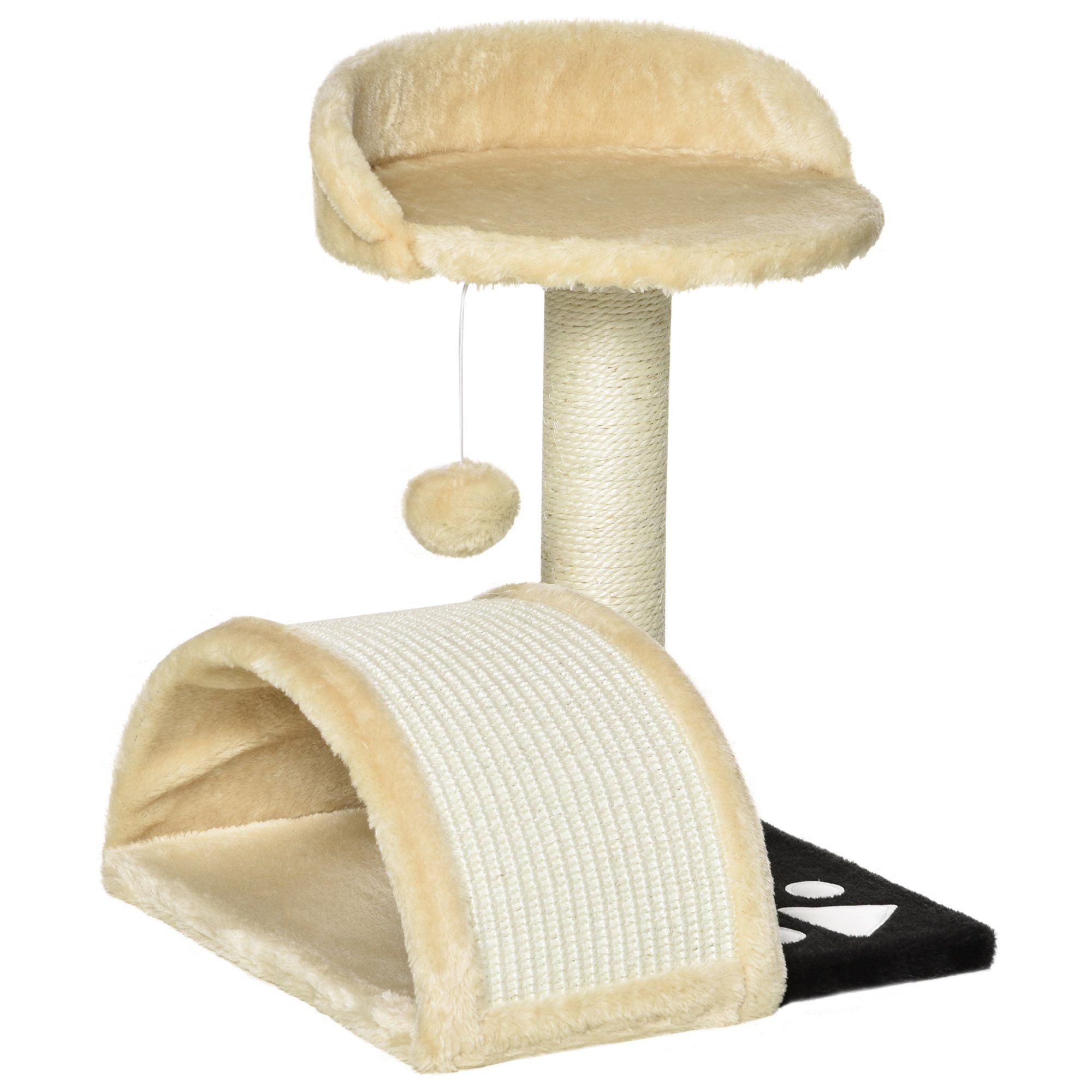 PawHut Kratzbaum Katzenbaum mit Spielbällen Sisalseil-Kratzstangen, Beige, 35.5L x 37B x 46H cm