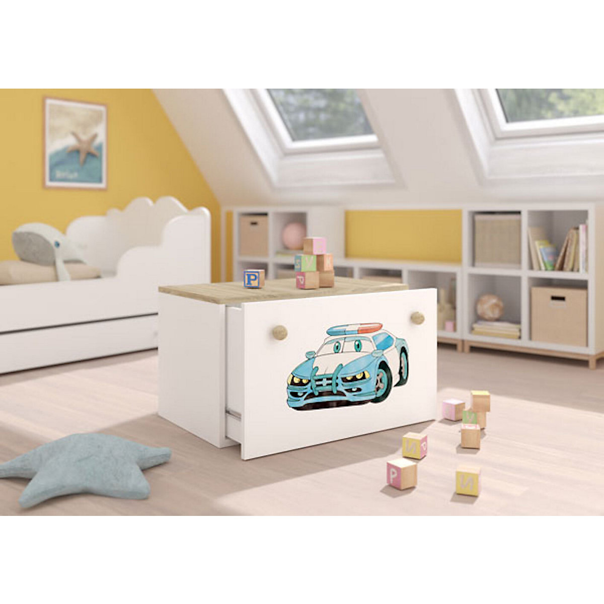 Spielzeugtruhe Sitztruhe Inga 70cm Motiv wählbar mit 1 Schublade