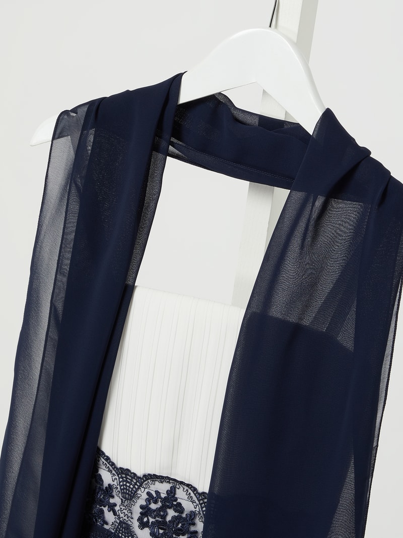 Kleid aus Chiffon mit ornamentaler Spitze in marineblau