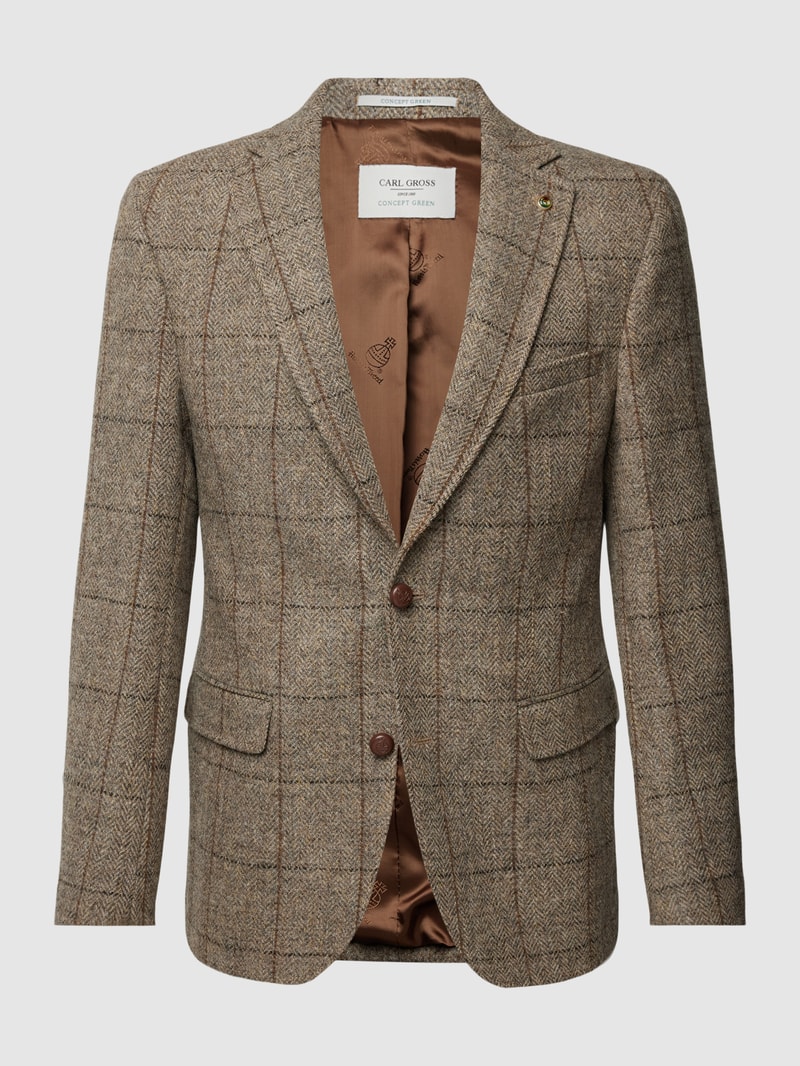Regular Fit Sakko mit Tartan-Karo Modell 'Theo' in beige