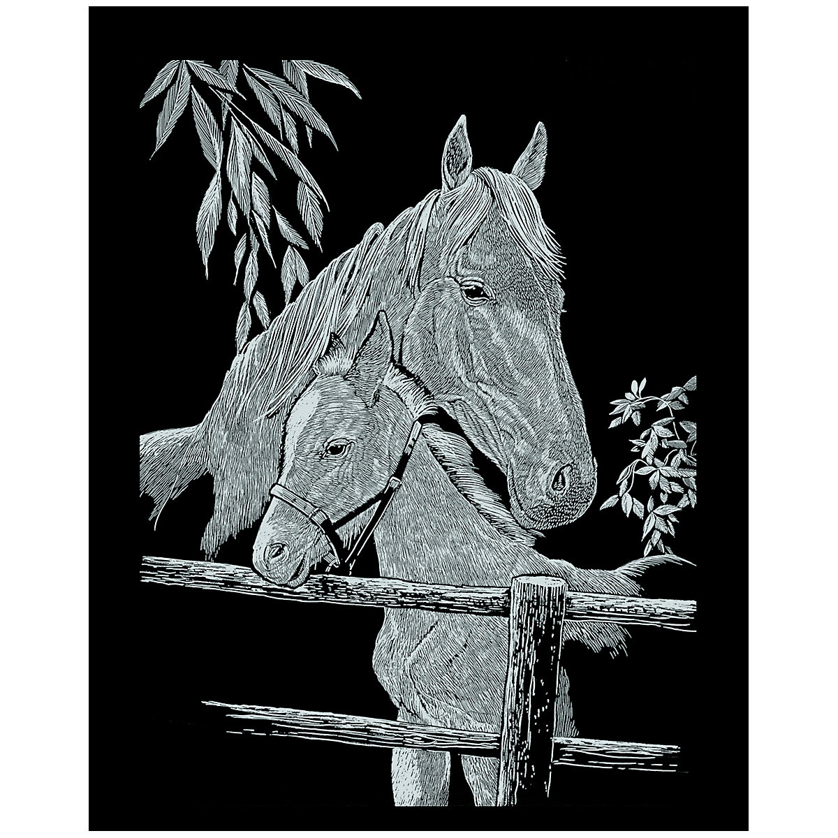 Scraper Silber groß - Pferd mit Fohlen