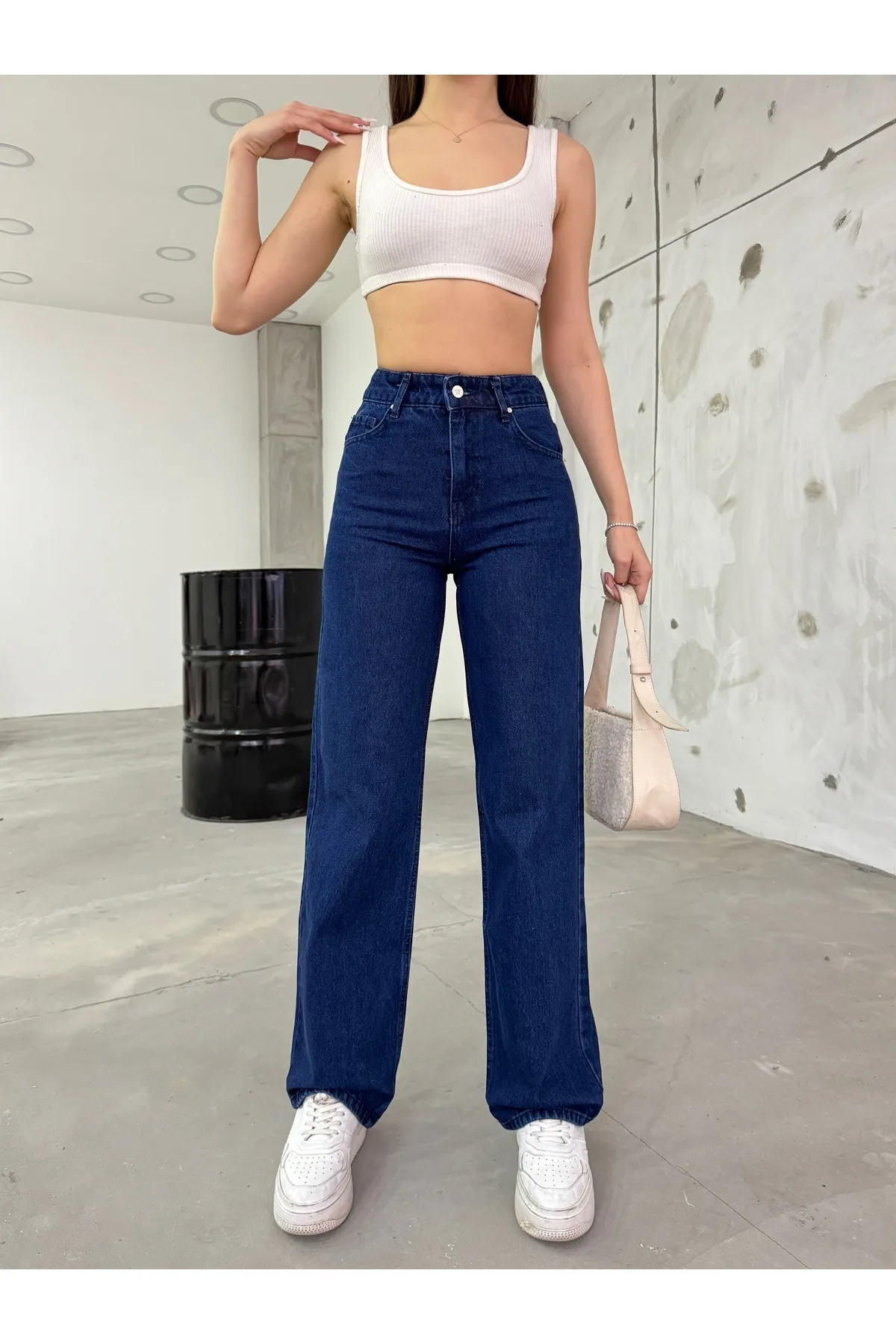 BİKELİFE  Marineblaue Palazzo-Jeans mit hoher Taille