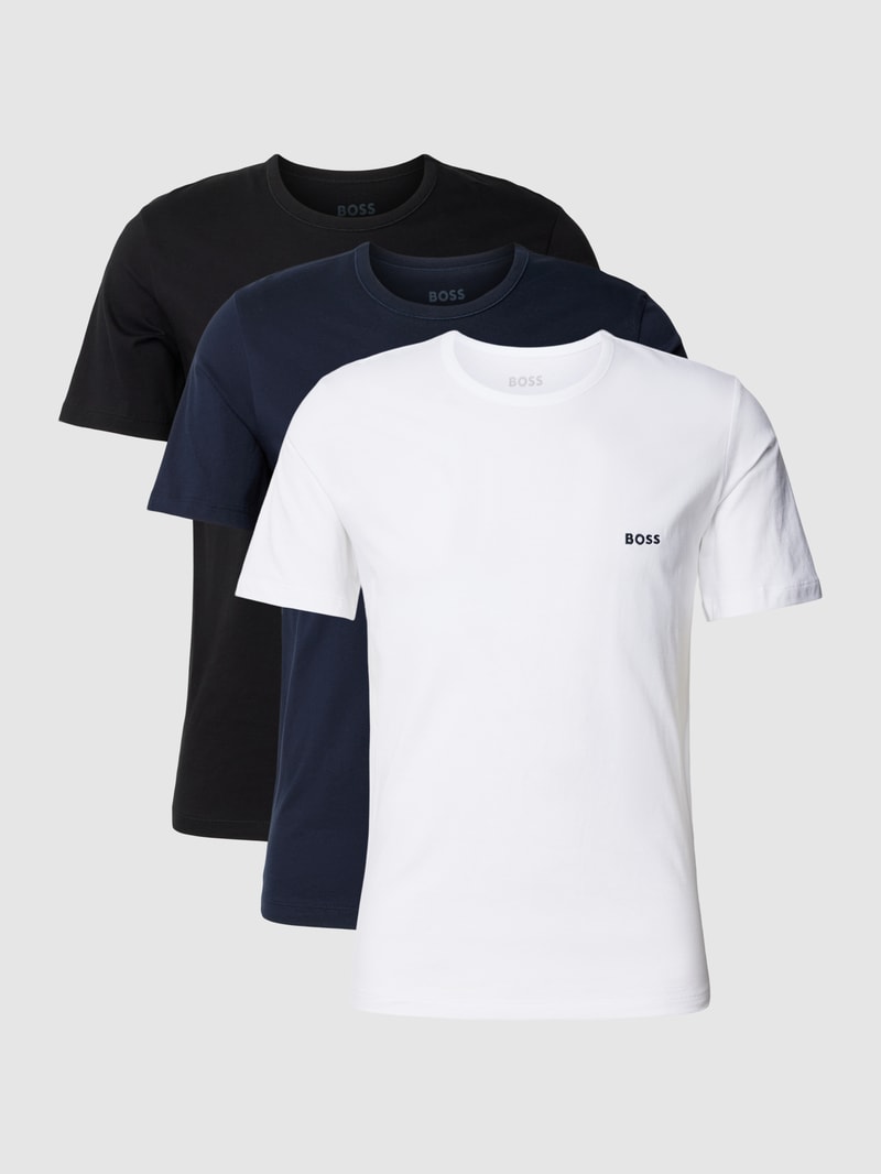 T-Shirt mit Label-Stitching im 3er-Pack in weiß
