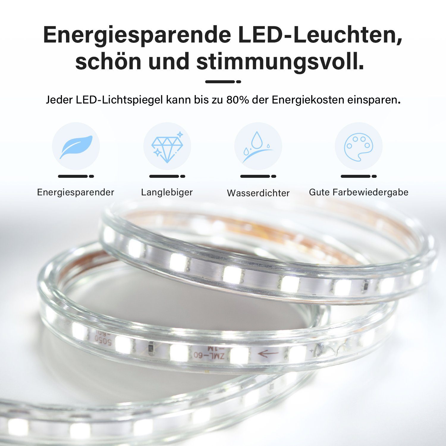SONNI Spiegelschrank Bad spiegelschränke 3-türig mit LED Beleuchtung Edelstahl IP44 Badezimmer, mit Steckdose