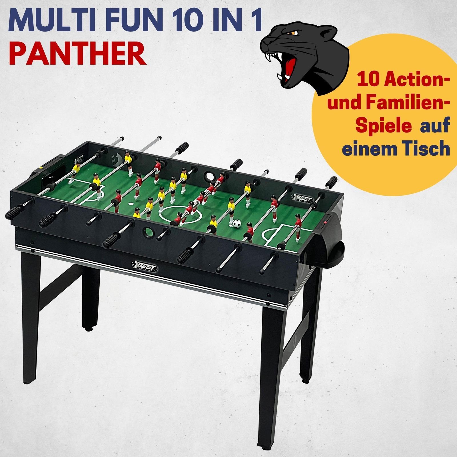 Best Sporting Multifunktionstisch Kinder 10 in 1 PANTHER - Multi Kickertisch Kinder mit 10 Spielen