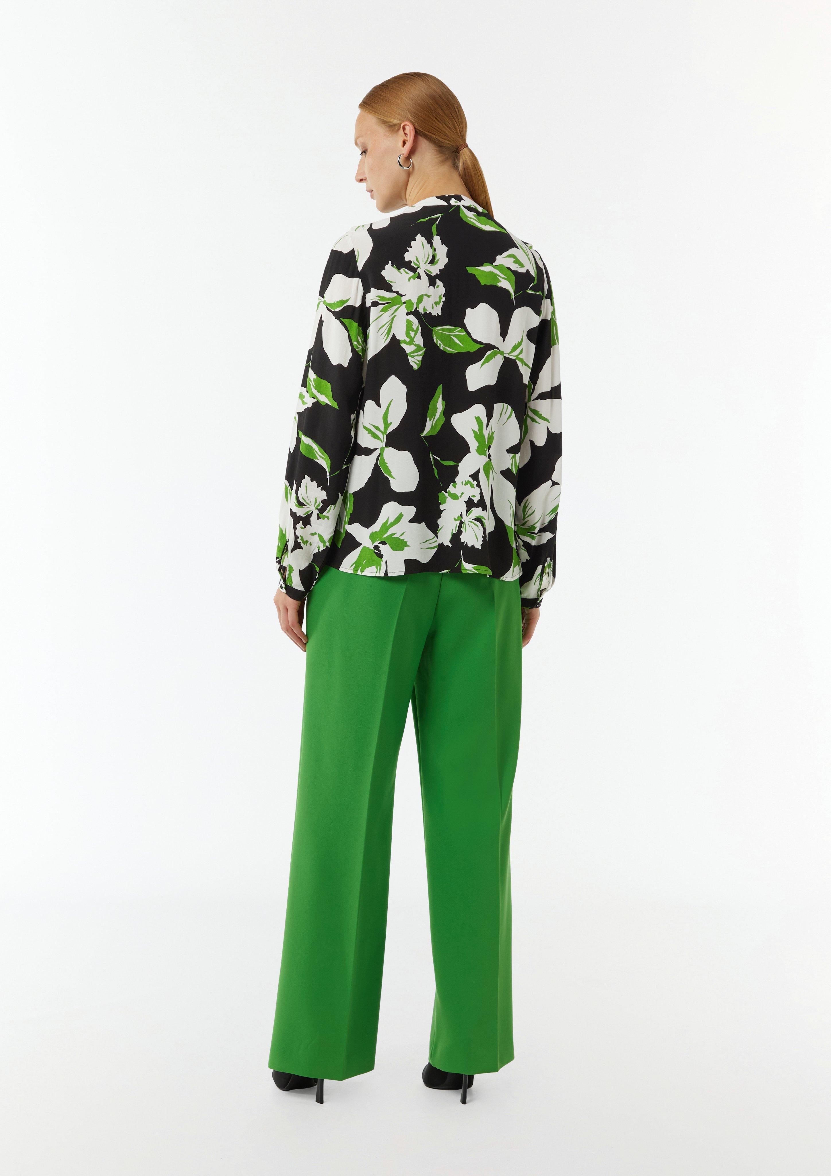 Gemusterte Bluse mit verdeckter Knopfleiste und Biesen - mehrfarbig
