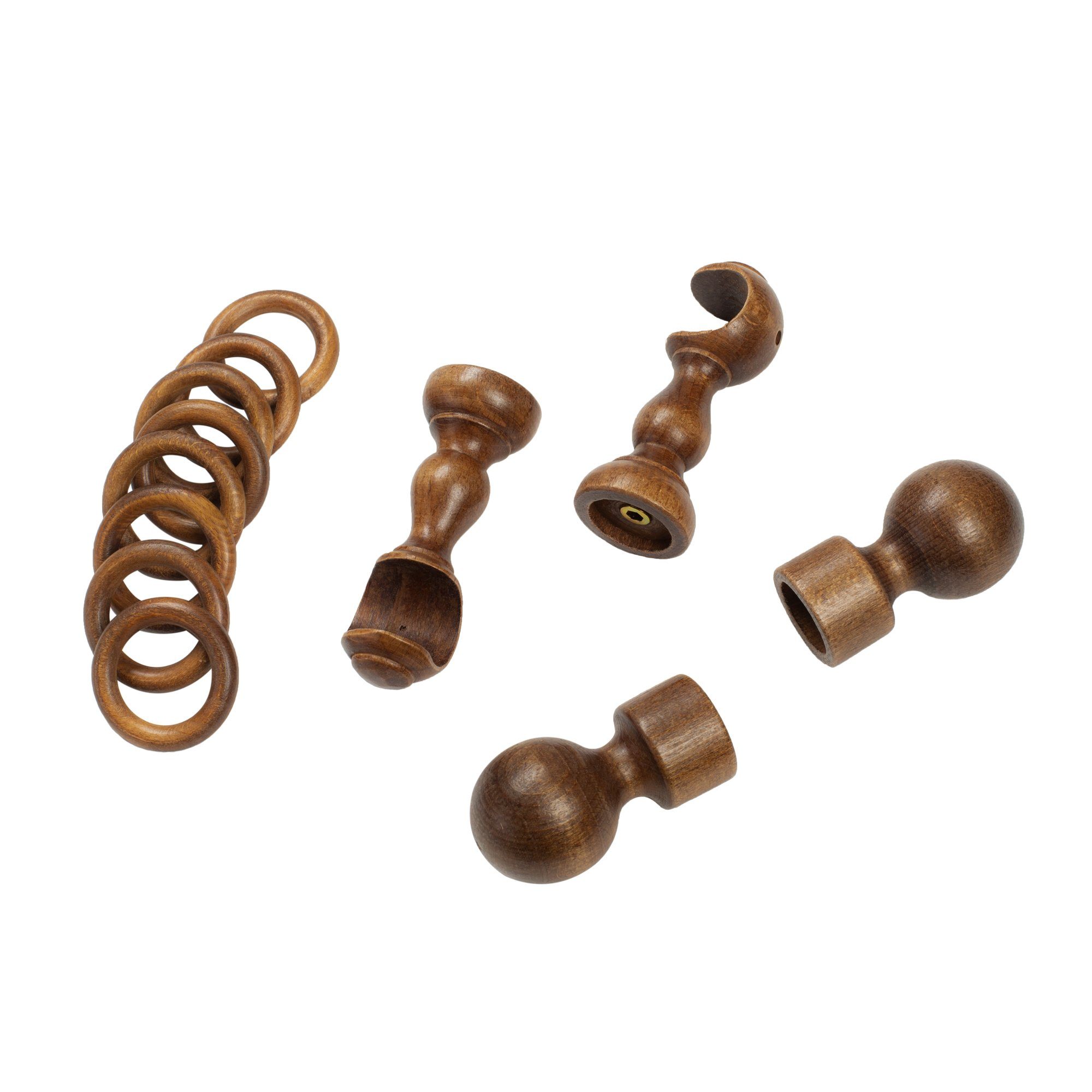 Gardinenstange Giro, Offenträger, SN DECO GROUP, Ø 28 mm, 1-läufig, fixmaß, Verschraubt, Holz, Komplettset mit Ringen