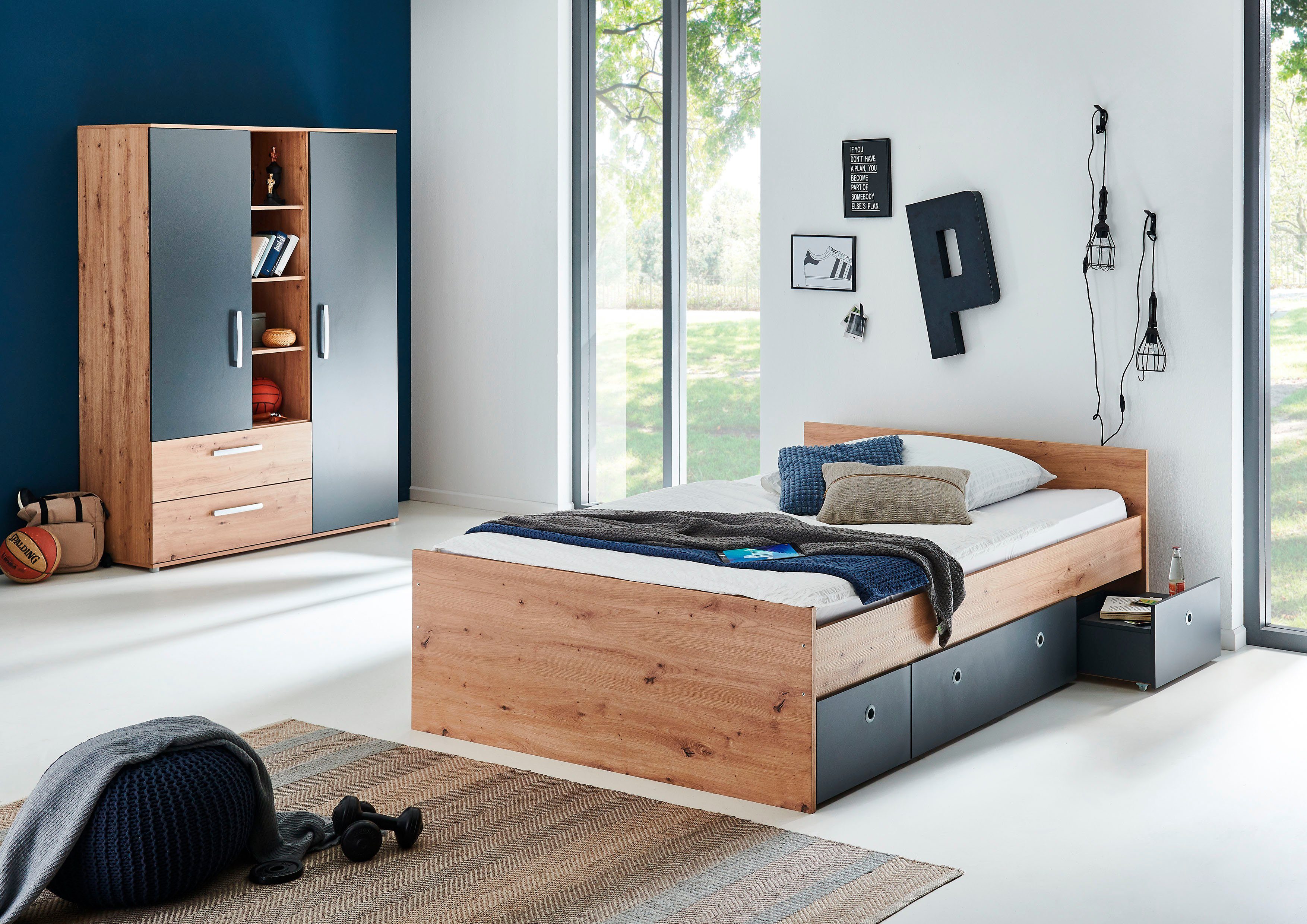 arthur berndt Jugendzimmer-Set Alessio, (Set, 3-St., Bett und Kleiderschrank), mit Melamin-Oberfläche