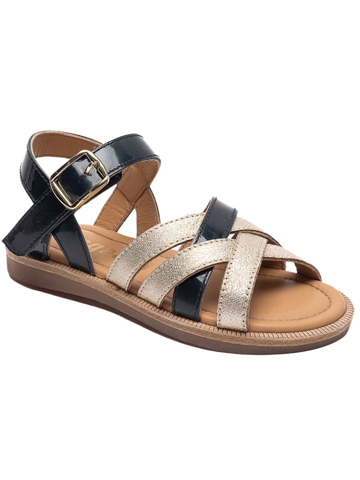bisgaard Leder-Sandalen in Gold/ Dunkelblau günstig kaufen