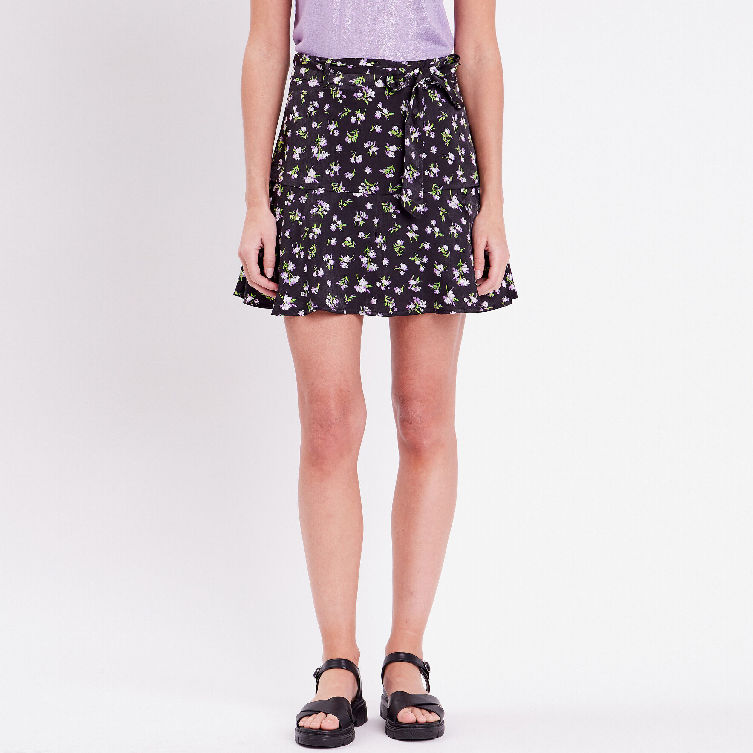 Jupe-short évasée satinée noir femme | Cache Cache