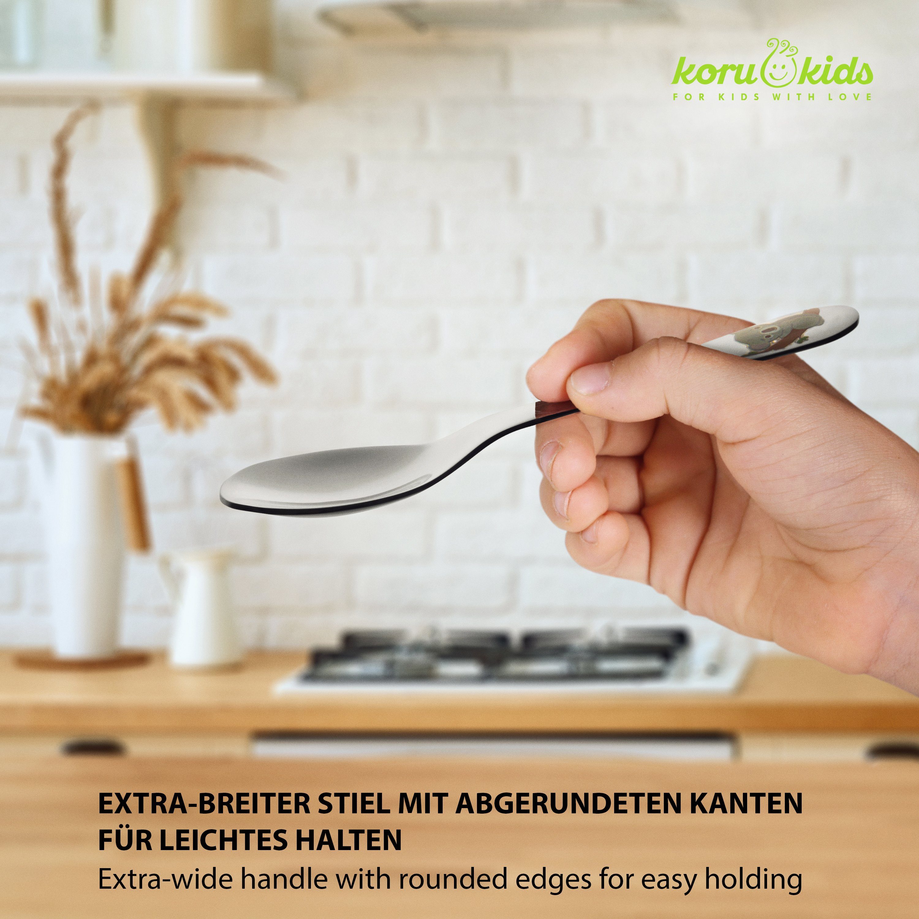 Koru Kids Kinderbesteck - 4-teiliges Set (2 Sets) - Edelstahl, niedliches Design, Kinderbesteck aus Edelstahl, spülmaschinengeeignet