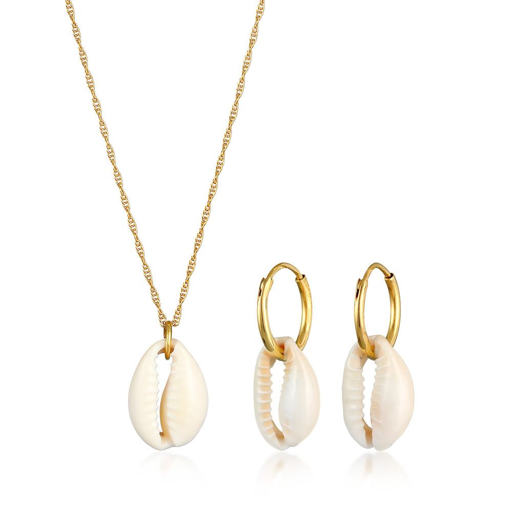 Elli Elli Ensemble de Bijoux Femmes Coquillage Kauri Set pendentif d'oreilles tendance Bijoux