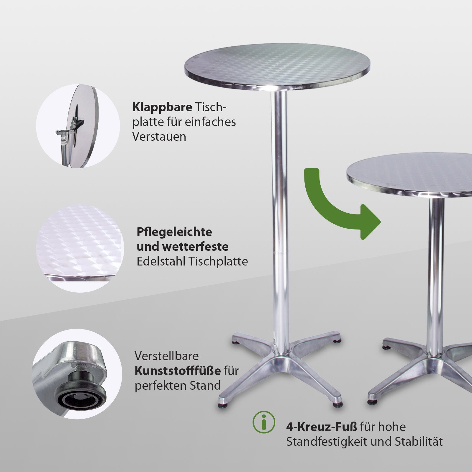 TRUTZHOLM Bistrotisch Stehtisch 2in1 Alu Bistrotisch Bartisch höhenverstellbar 70/115cm (Produkt)