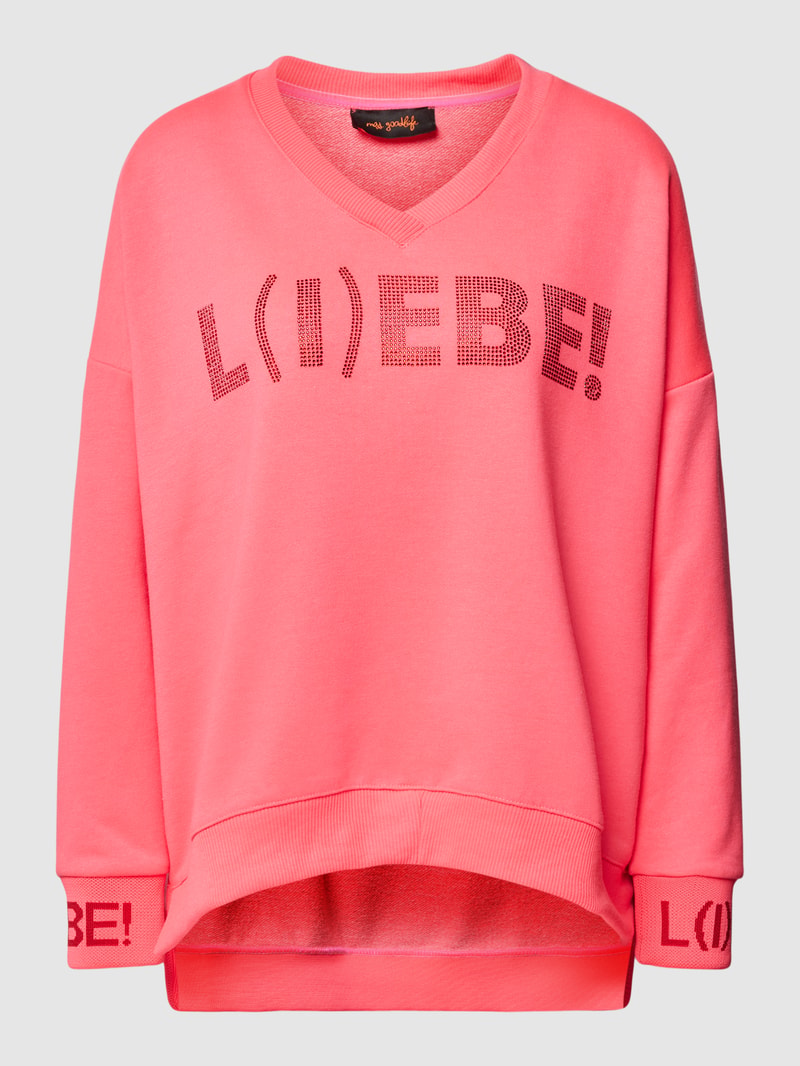 Sweatshirt mit Ziersteinbesatz Modell 'L(I)EBE!' in pink