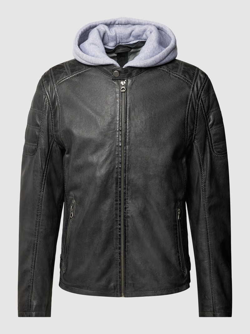 Lederjacke mit Reißverschlusstaschen Modell 'DERRY' in anthrazit