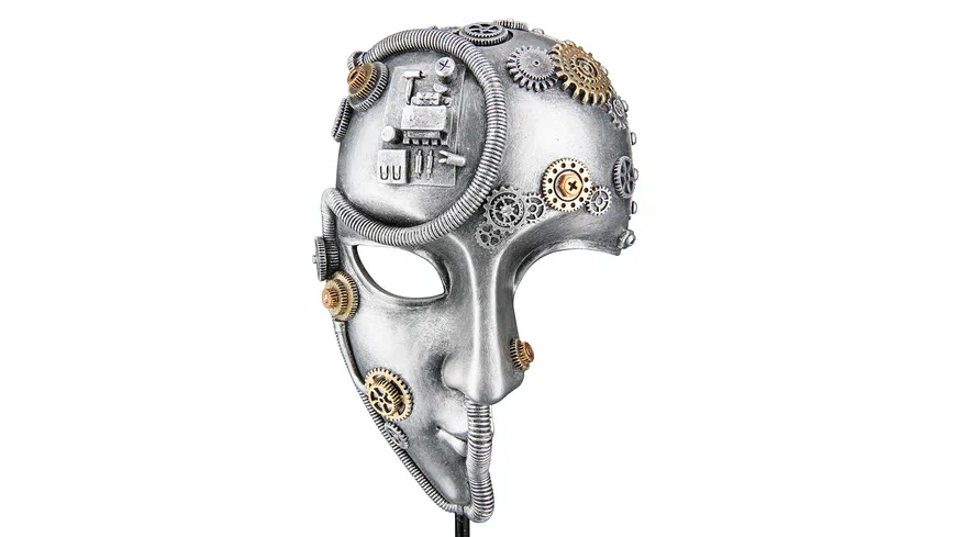 GILDE Skulptur Gesicht Steam H=36cm Silberfarben