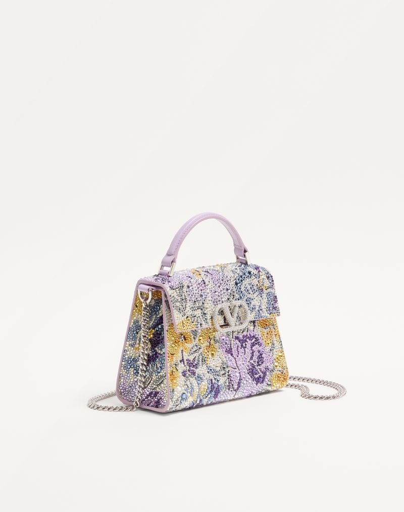 Valentino Garavani Vsling mini-håndtaske med blomstermotiv af rhinsten og juvellogo