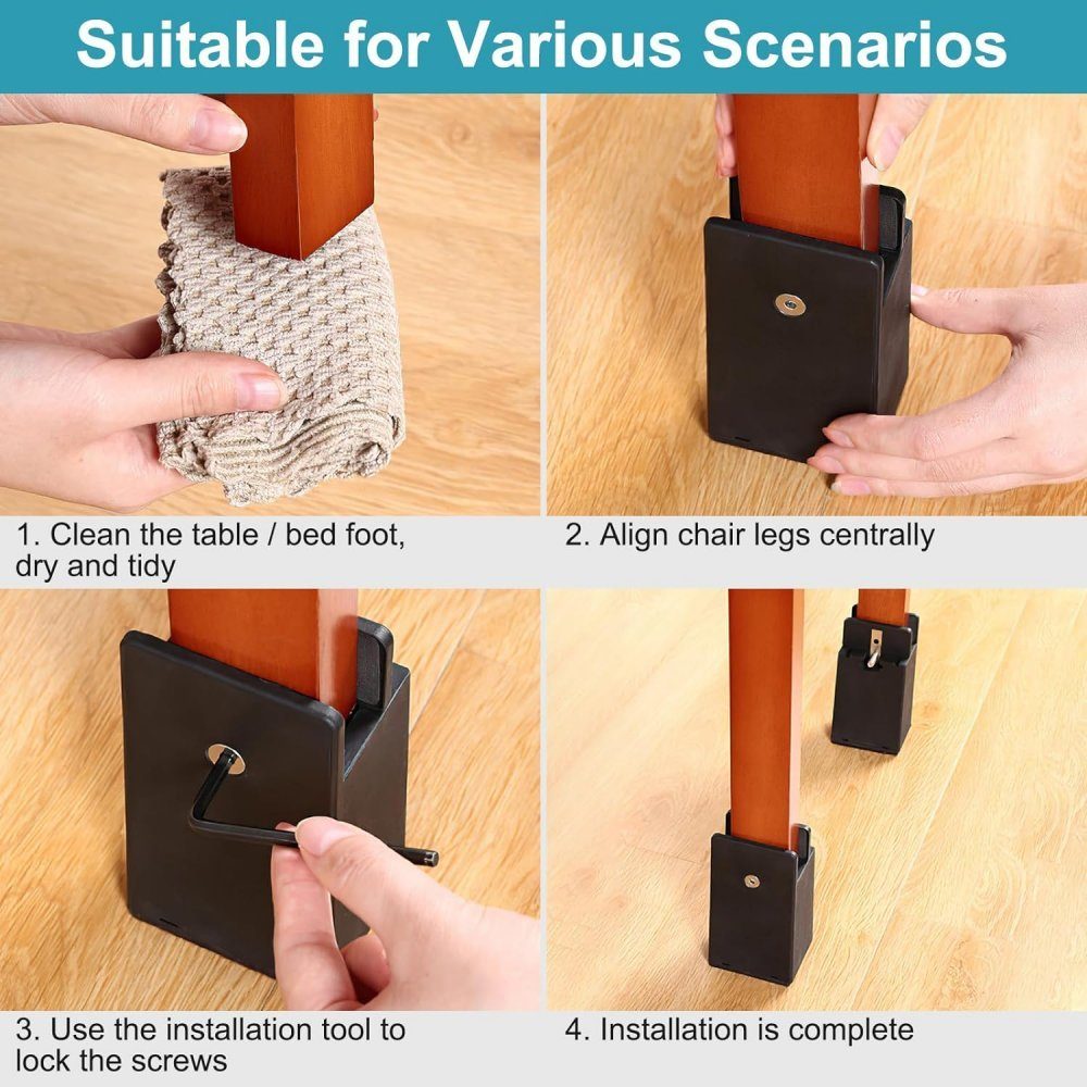 BlingBin Erhöhungs-Set 4 Stück Verstellbare 10cm Tischerhöhung mit Schraubklemme, (4er Set, 4-St), Sofaerhöher Tischerhöher Betterhöhung