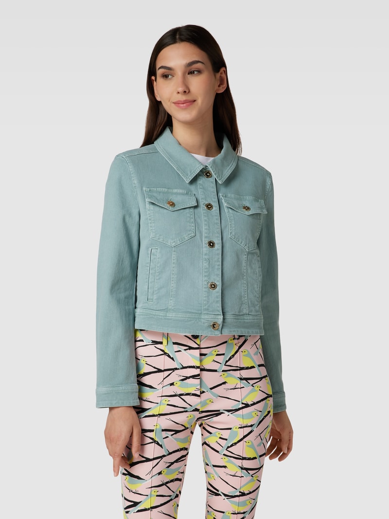 Cropped Jeansjacke mit Knopfleiste in petrol