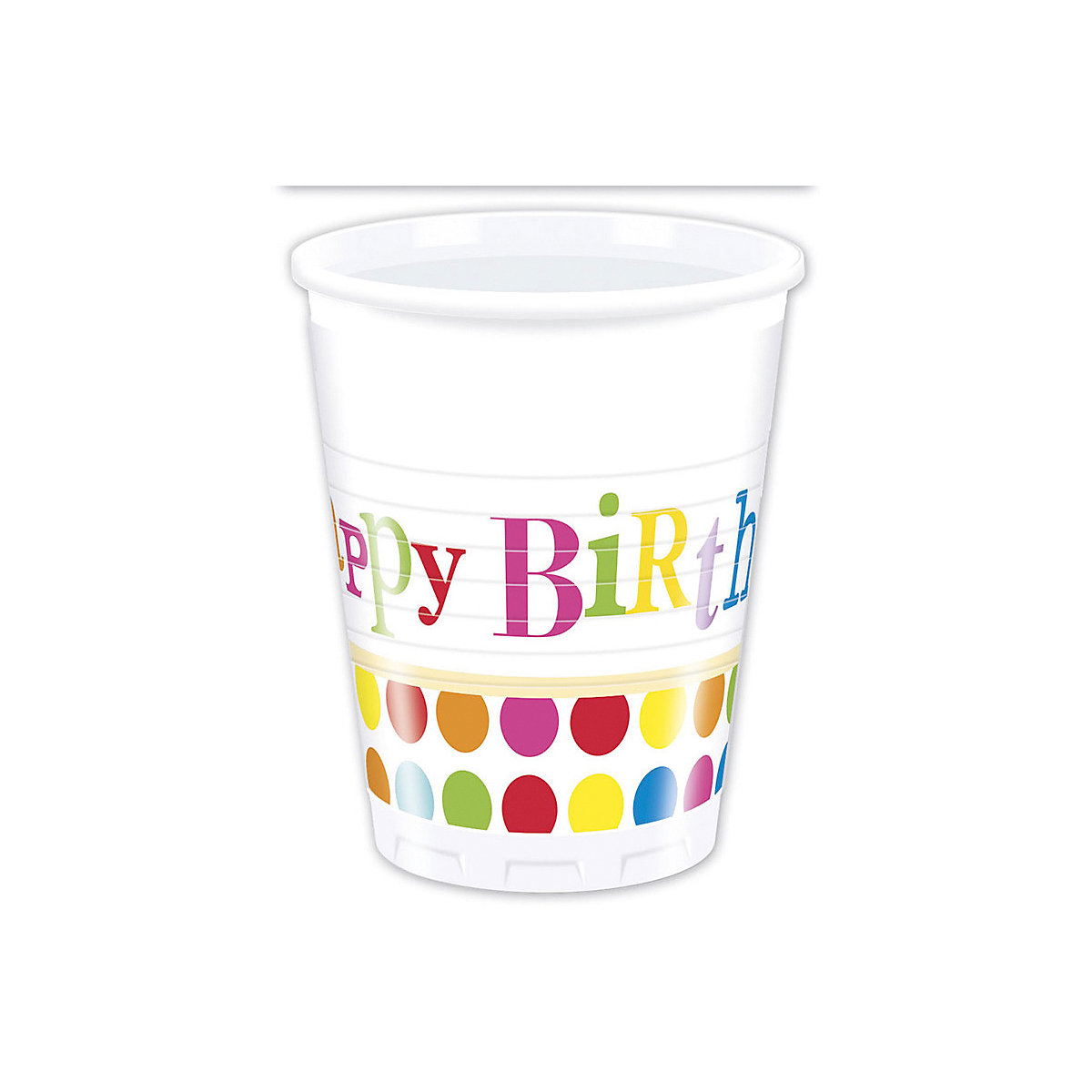 Partybecher/Trinkbecher happy Birthday Dots, 200 ml, Kunststoff, 8 Stück