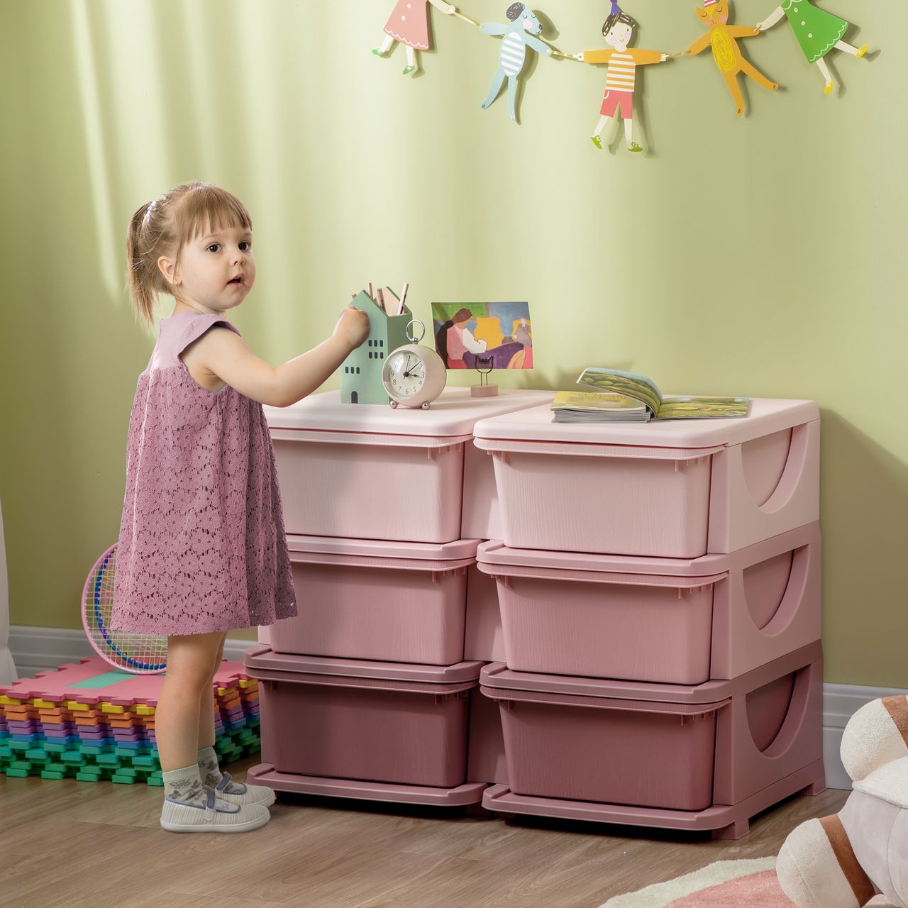HOMCOM Schubladenschrank für Kinder Aufbewahrungsboxen mit 6 Ebenen Kindermöbel