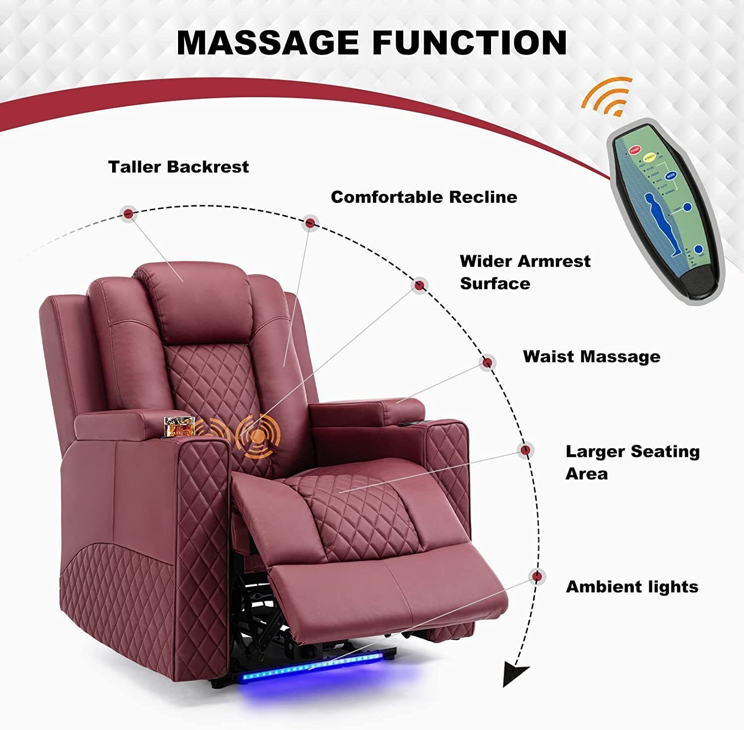 COMHOMA Relaxsessel Elektrisch Massagesessel mit Massagefunktion Heizfunktion, elektisch verstellbar, in Größe L, optional mit Aufstehhilfe