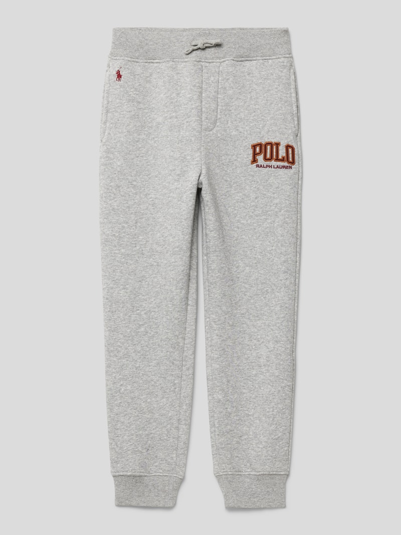 Sweatpants mit Logo- und Label-Stitching in mittelgrau meliert