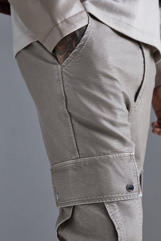 Slim-Fit PU Cargo-Schlaghose mit Druckknöpfen