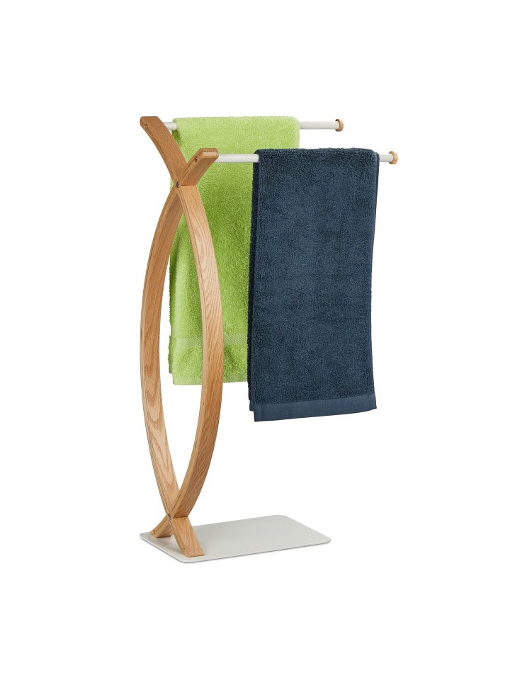relaxdays Handtuchhalter in Natur/ Weiß - (B)42 x (H)79,5 x (T)28 cm günstig kaufen onesize