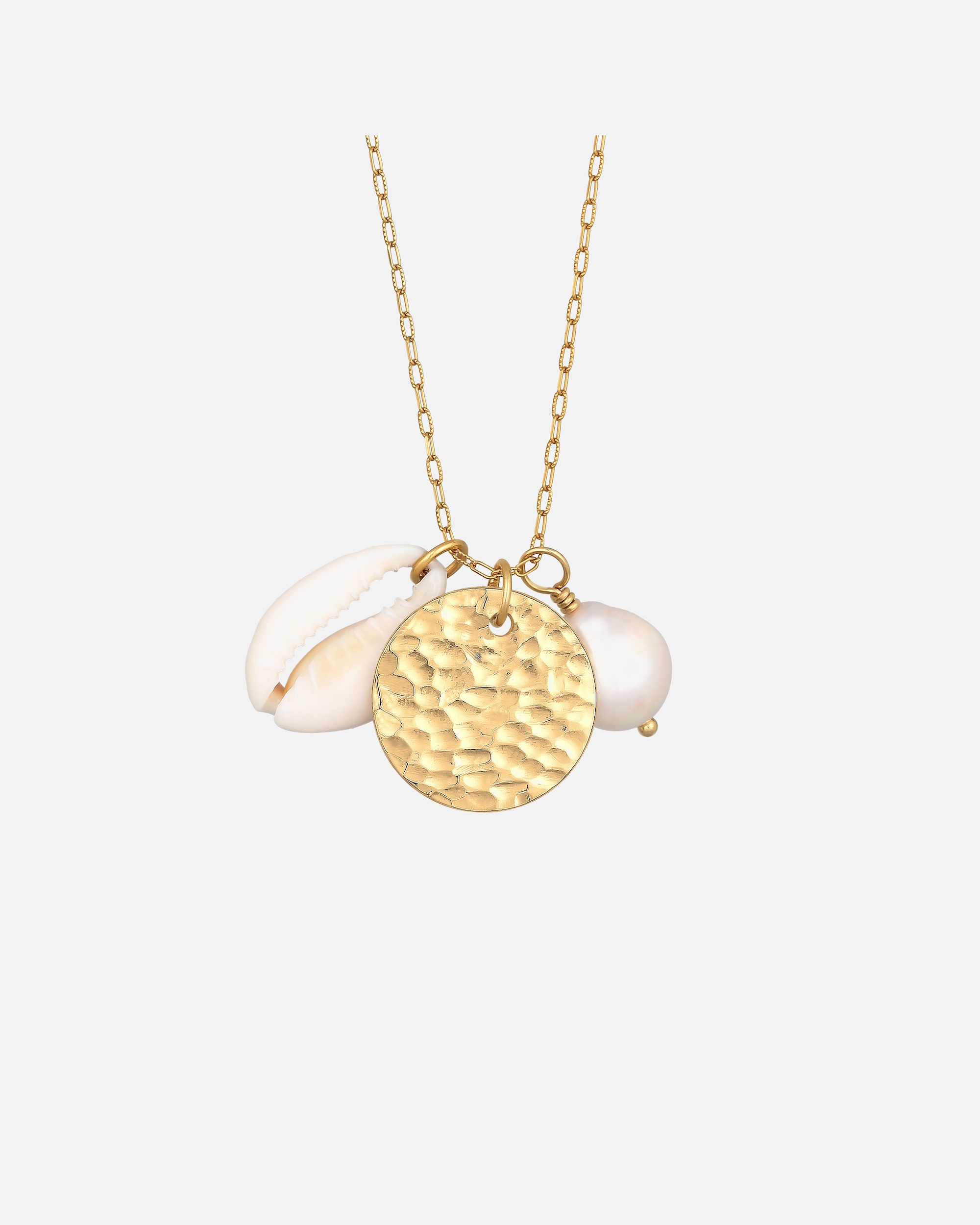 Elli PREMIUM Women's Structured Plate Pendant with Freshwater Cultured Pearl and Cowrie Shell in 925 Sterling Silver