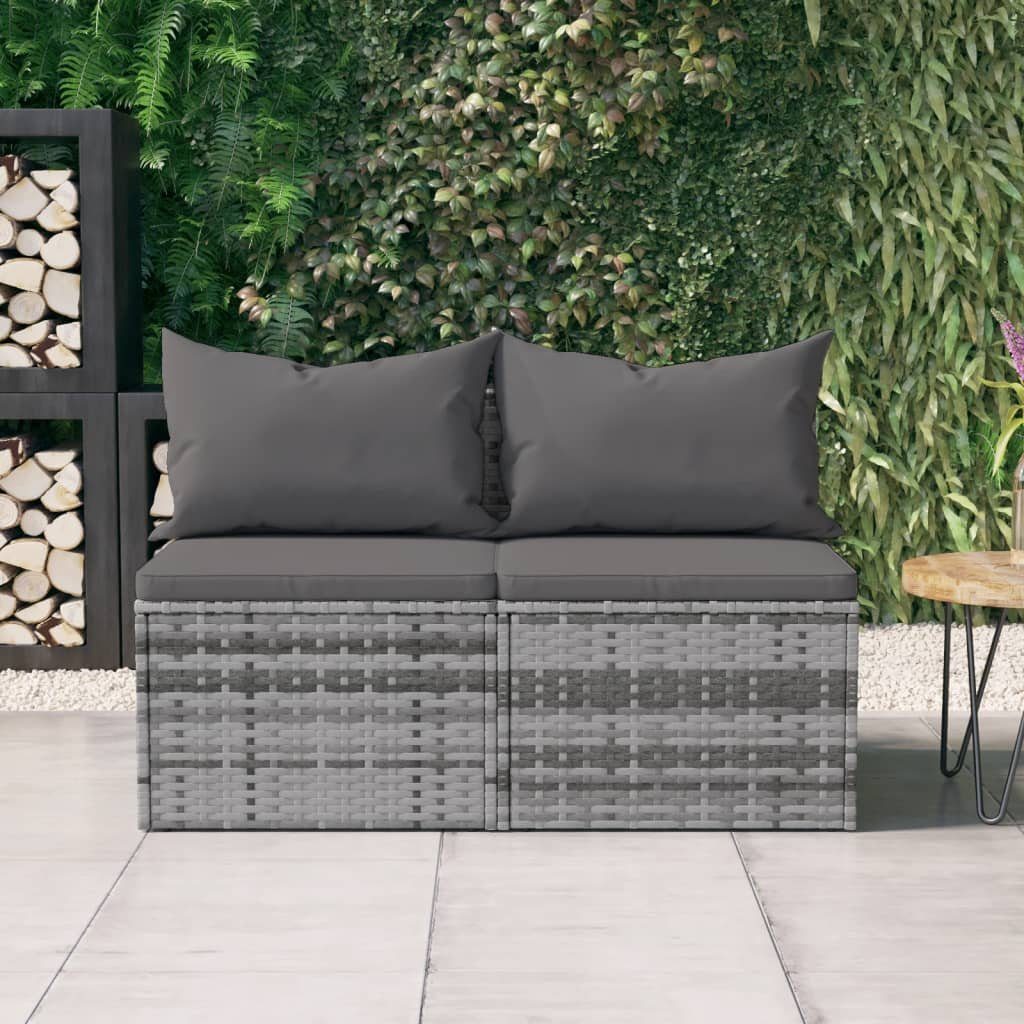vidaXL Loungesofa Garten-Mittelsofas mit Kissen 2 Stk. Grau Poly Rattan, 1 Teile