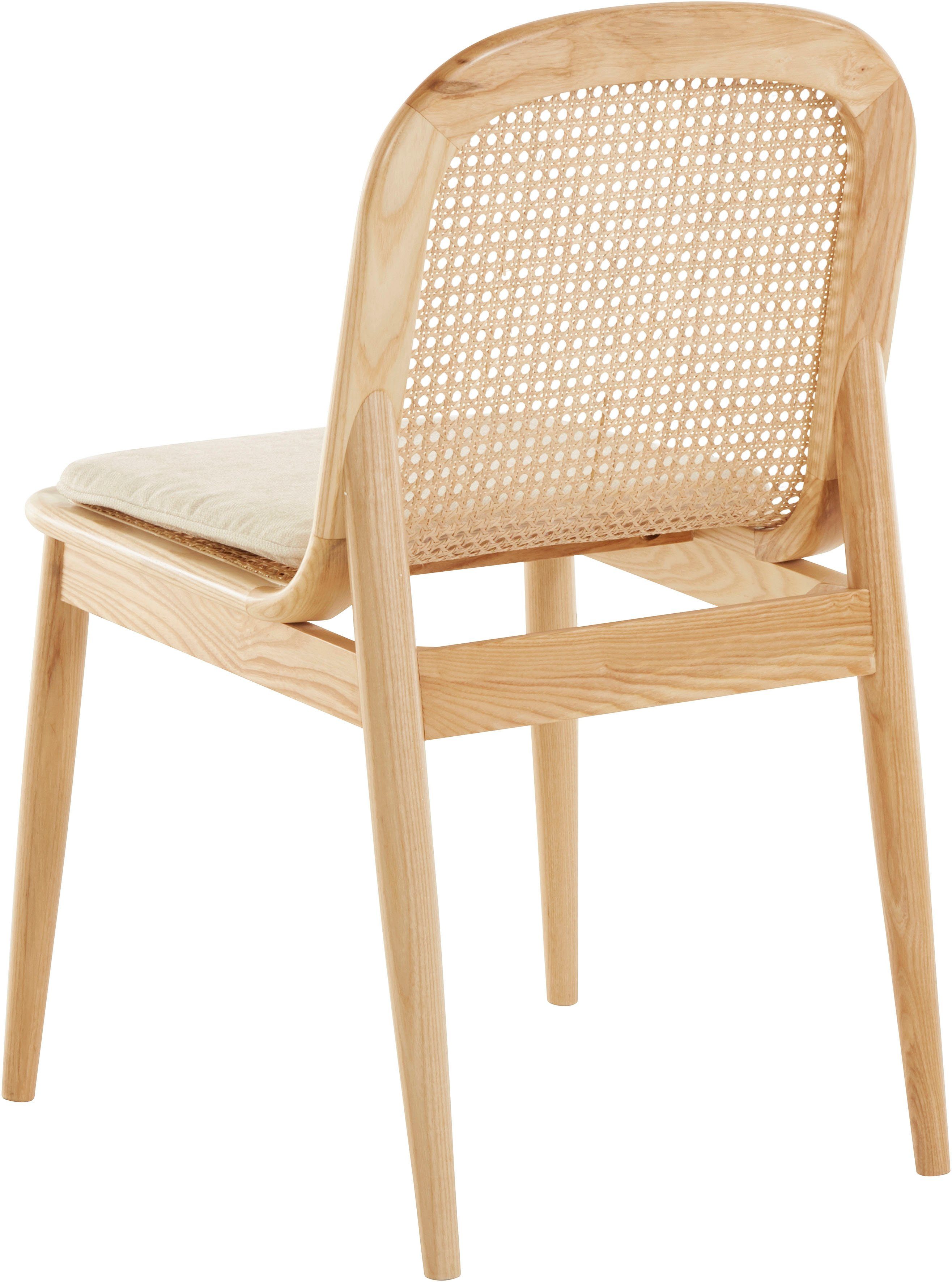 LeGer Home by Lena Gercke Esszimmerstuhl Mavie (Set), 2er-Set, Massivholz mit Rattaneinsatz, inkl. Sitzkissen