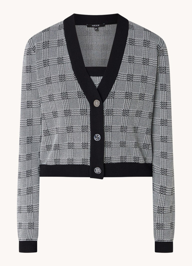 Cardigan scurt NIKKIE Alabama, confecționat din material tricotat fin, cu model în carouri.