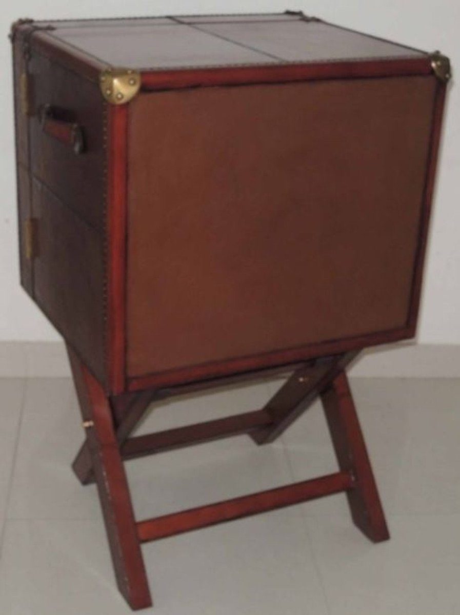 Casa Padrino Barschrank Luxus Echtleder Barschrank Cognac Braun 61 x 52 x H. 93,5 cm - Kleiner Weinschrank mit 2 Türen im Koffer Design