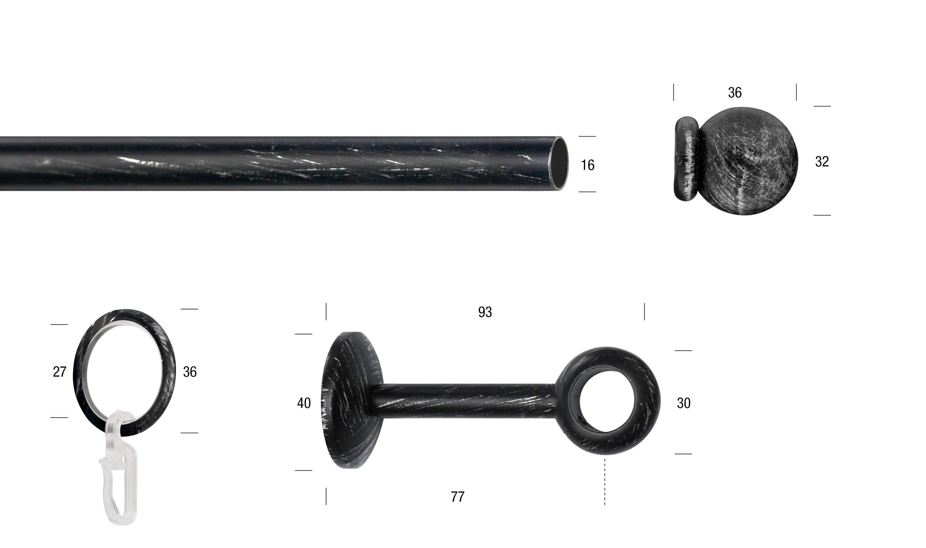 Gardinenstange ESPERANCA, GARESA, Ø 16 mm, 1-läufig, Wunschmaßlänge, verschraubt, Eisen, rustikale Vorhanggarnitur, verlängerbar, Eisen, Endk. Kugel, m. Ringe
