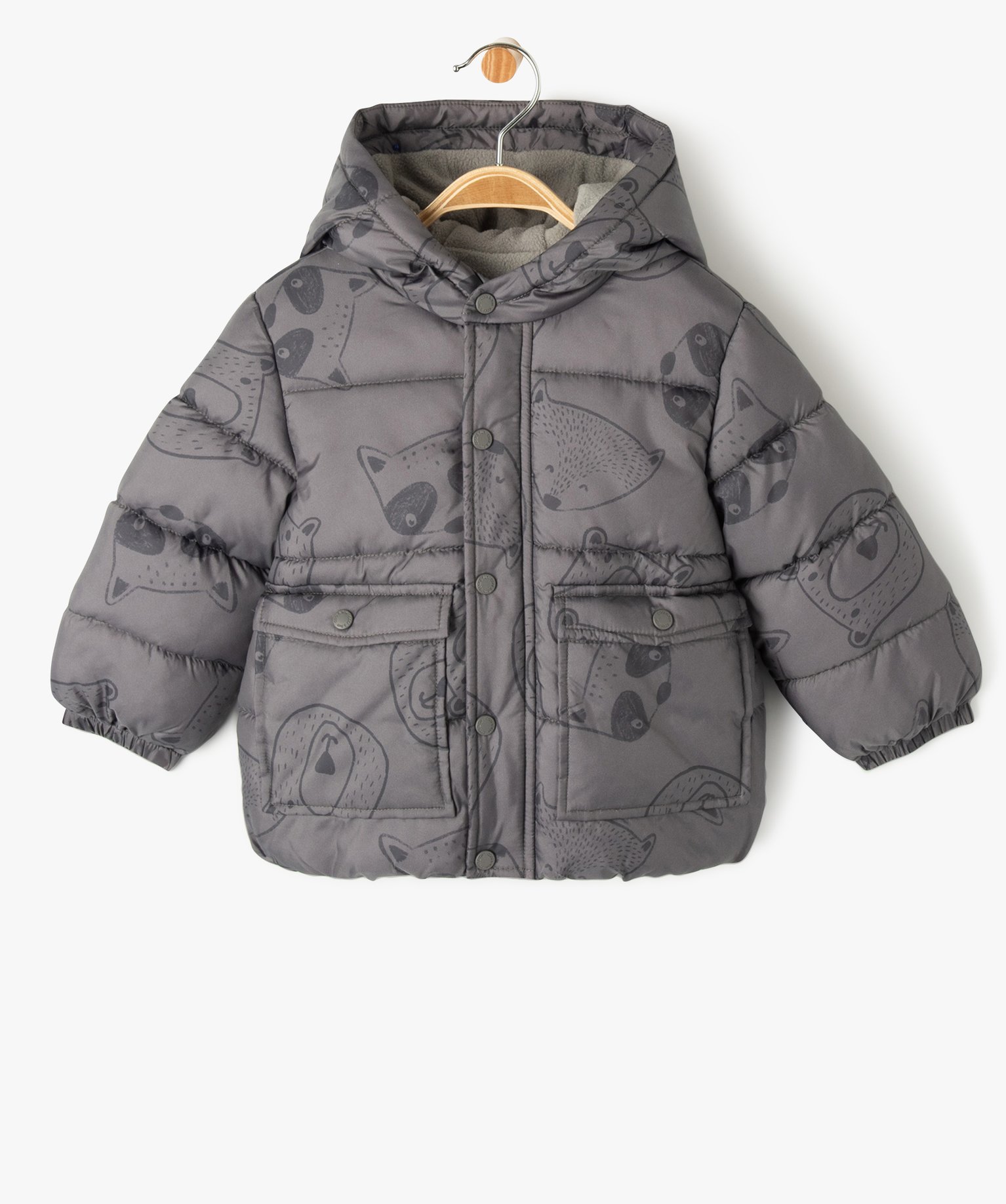 Blouson à capuche doublé polaire bébé Garçon gris | GEMO