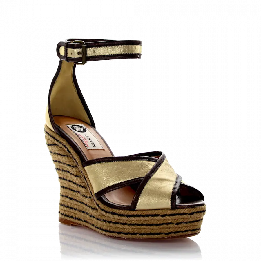 Lanvin - Keilsandalen Plateau Knöchelriemchen Leder gold - gold