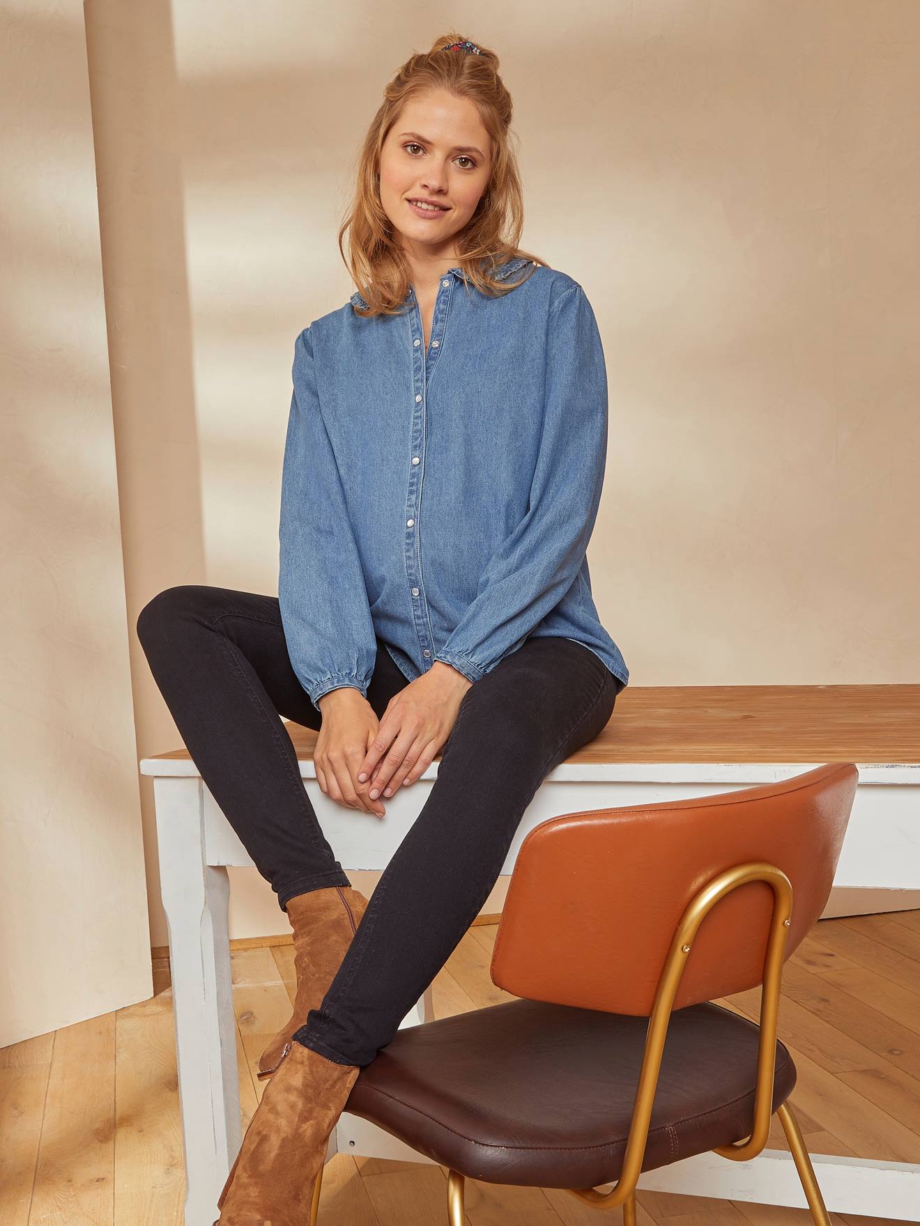 Chemise de grossesse et d'allaitement jean denim denim stone