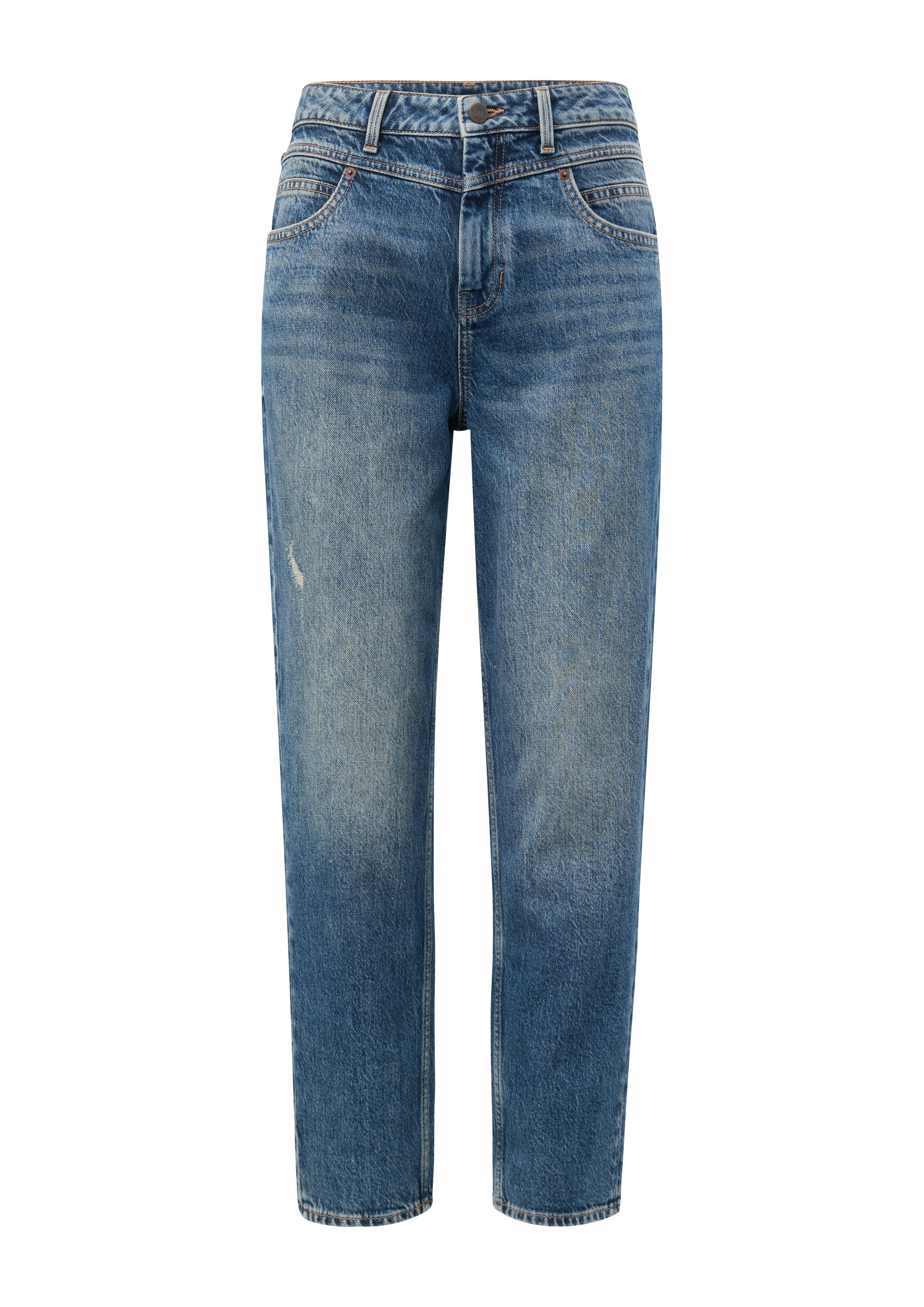 s.Oliver 7/8-Jeans Ankle-Jeans Mom / Relaxed Fit / High Rise / Tapered Leg Destroyes, Label-Patch