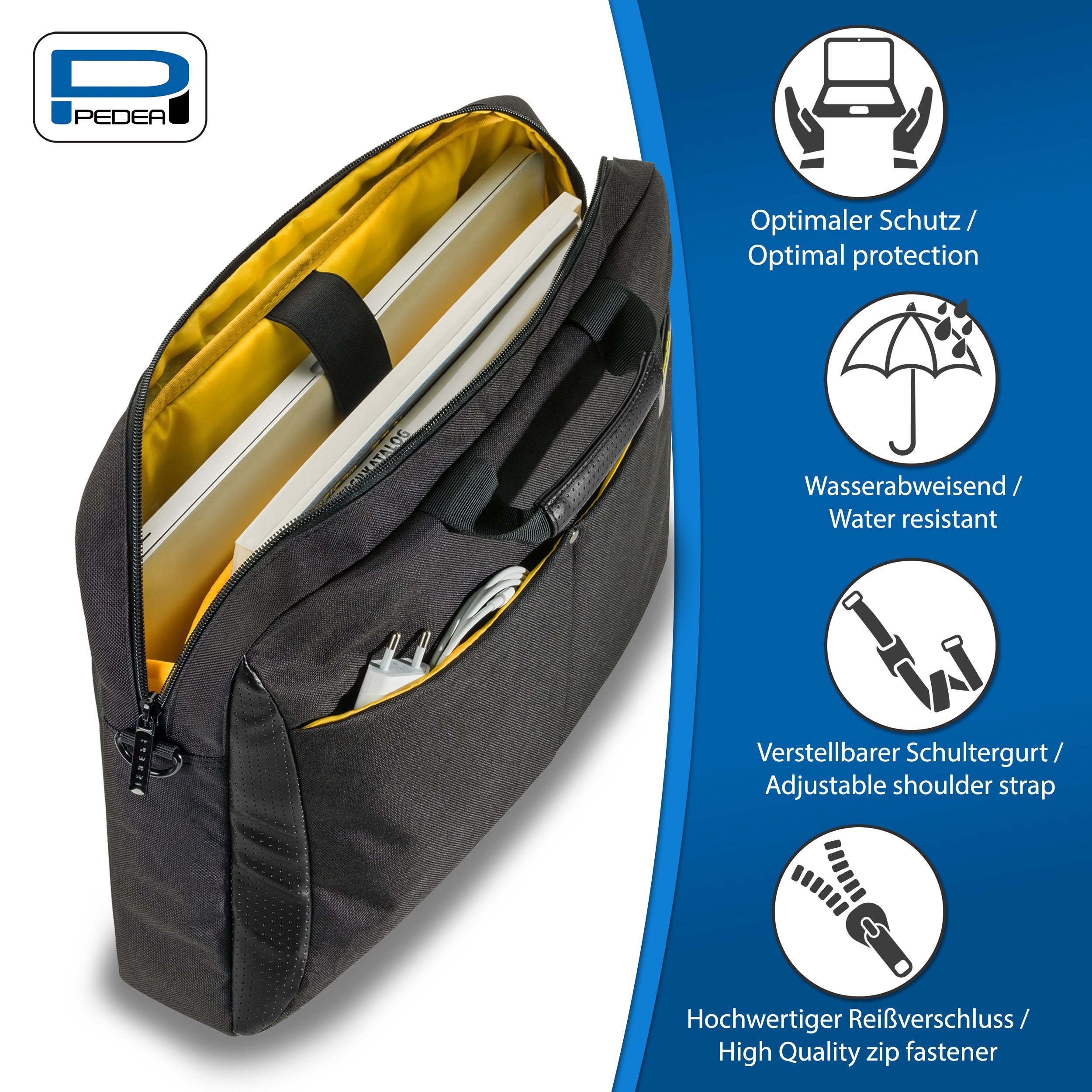 PEDEA Laptoptasche LIFESTYLE (15,6 Zoll (39,6 cm), dicke Polsterung, wasserabweisenden Materialien, einfache Handhabung, lange Reißverschlüsse