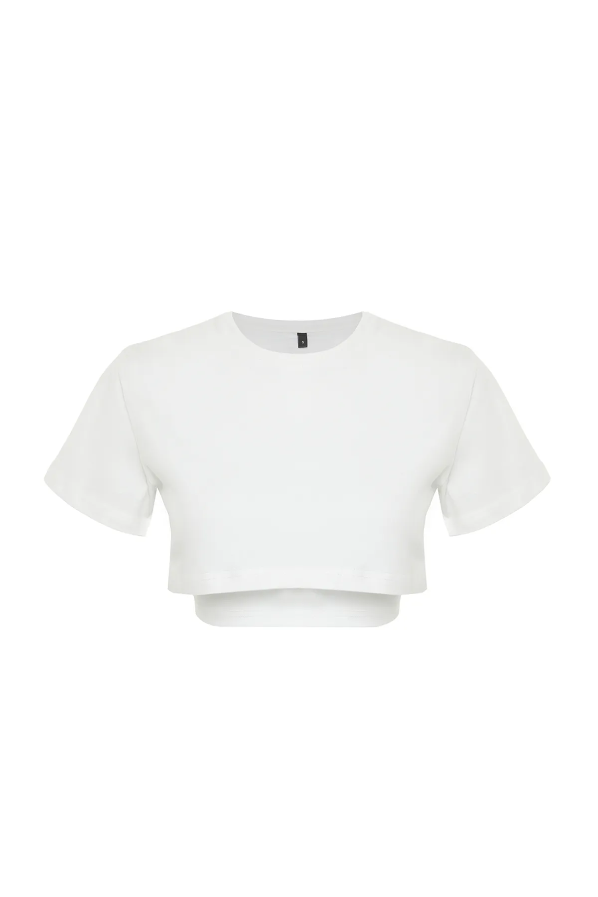 Trendyol Collection  Weißes Sport-T-Shirt mit 2-lagigem Reflektordruck und detailliertem, kurz geschnittenem Strick THMSS24TS00001