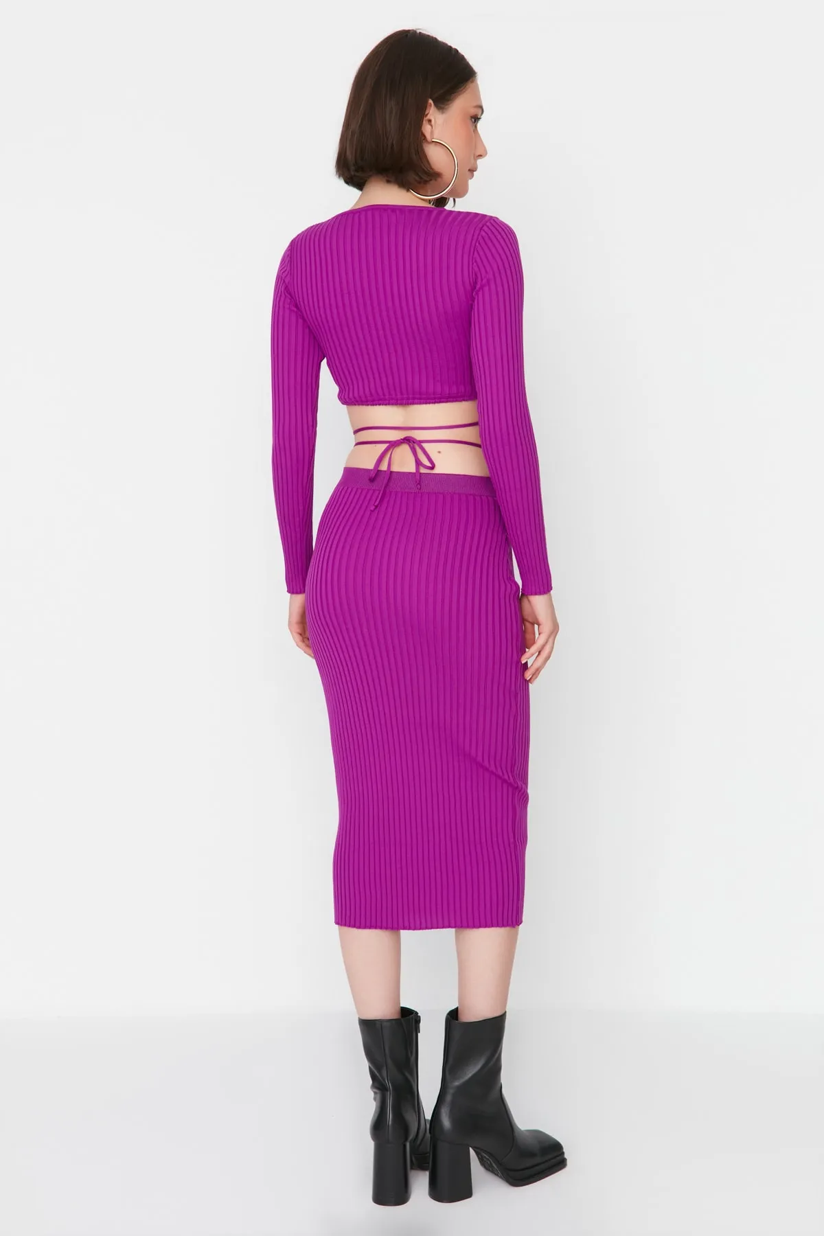 Trendyol Collection  Lila Strickoberteil und -unterteil-Set mit Krawattendetail TWOAW22EL0543