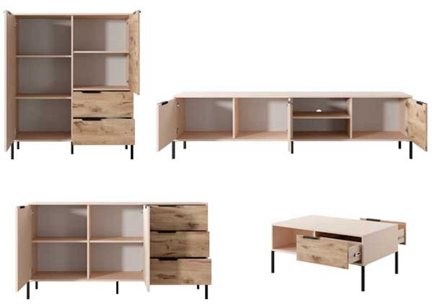 Feldmann-Wohnen Wohnwand Rave, 4-teilig beige Viking Oak