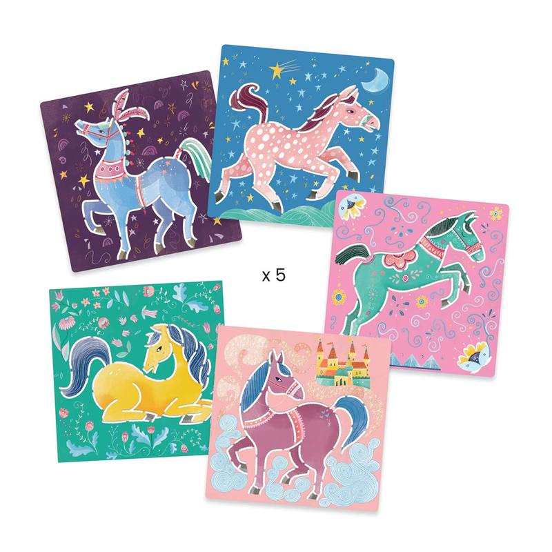 5 pochoirs Chevaux