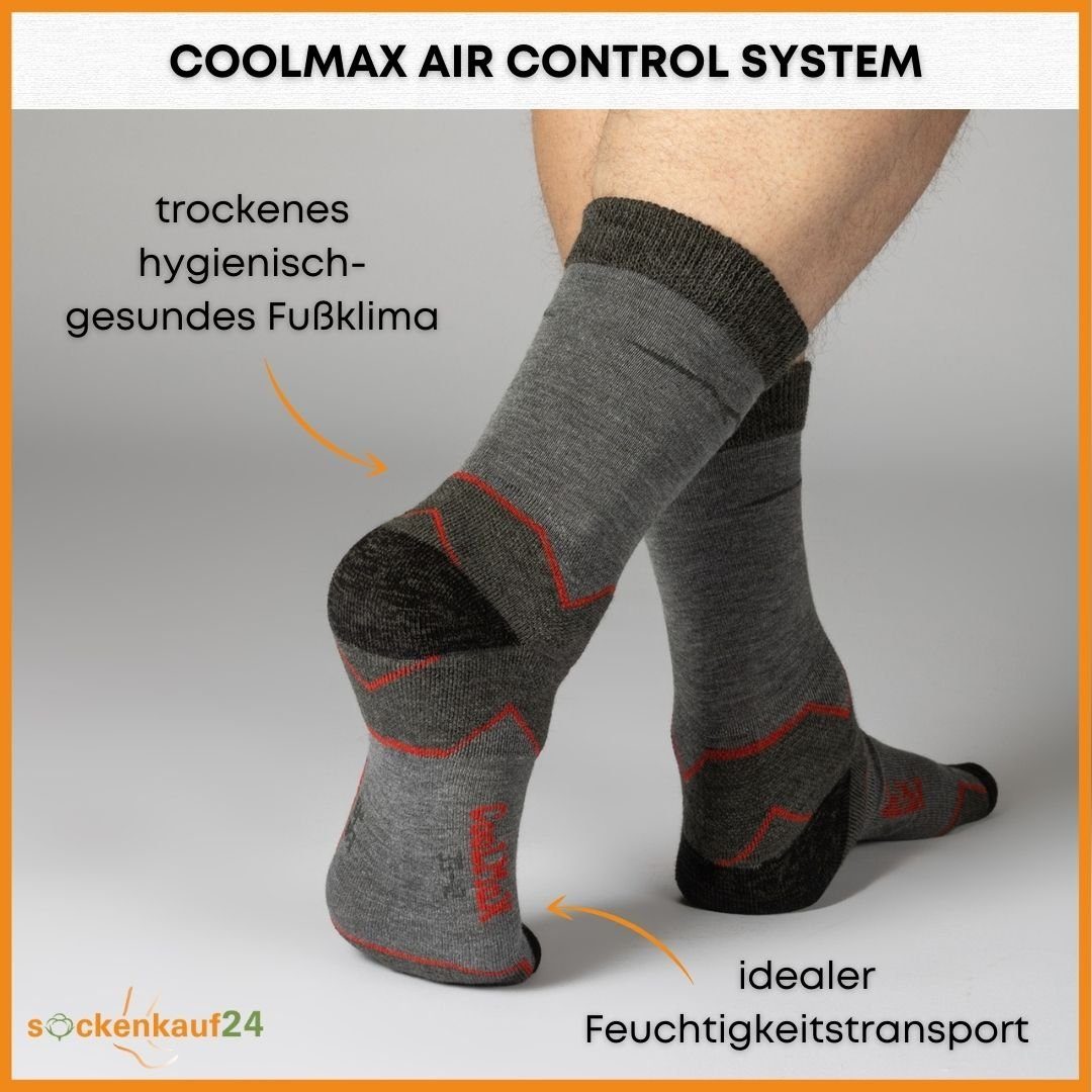 sockenkauf24 Funktionssocken Merino Wandersocken für Herren & Damen Outdoor Trekking Socken (Gr/Gelb-Gr/Rot, 2-Paar, 47-50) - 50101P WP