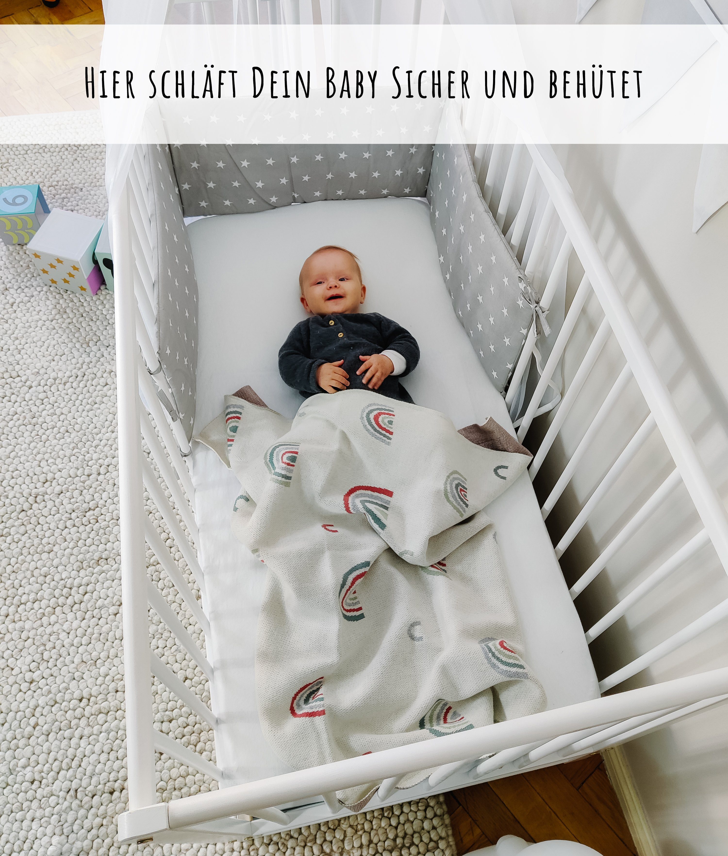 Kids Collective Komplettbett Babybett Komplett-Set 60x120 Gitterbett mit Himmel & Nest, Massivholz, mit Deko Set, optional mit Schublade und Matratze